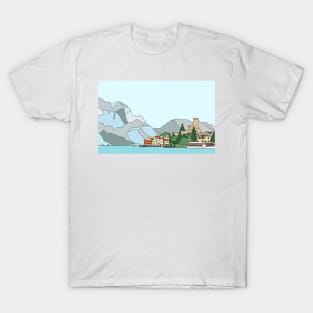 Beautiful Malcesine on Lake Garda, Italy - digital art T-Shirt